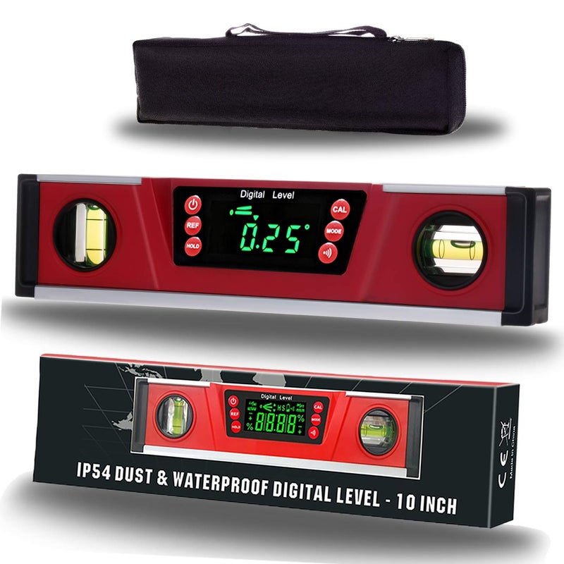 2PM TOOLS 10-Inch Digital Torpedo Level and Protractor | Neodymium Magnets | Bright LED Display | V-GROOVE MAGNETIC BASE | IP54 Dust/Water Resistant smart level with Carrying Bag - Image 1
